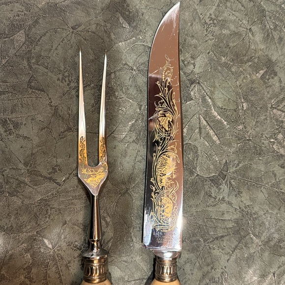 EMIL VOOS SOLINGEN GERMANY ROSTFREI CARVING SET KNIFE AND FORK.HORN ANTLER EUC - Picture 4 of 9